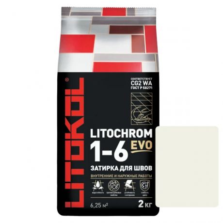 затирка цементная litokol litochrom 1-6 evo цвет le 200 белый 2кг