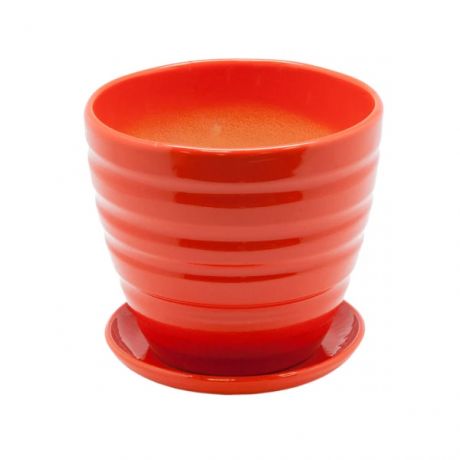 керамический горшок с подставкой, 1,4л., д145 ш145 в130, рыжий (глянец)