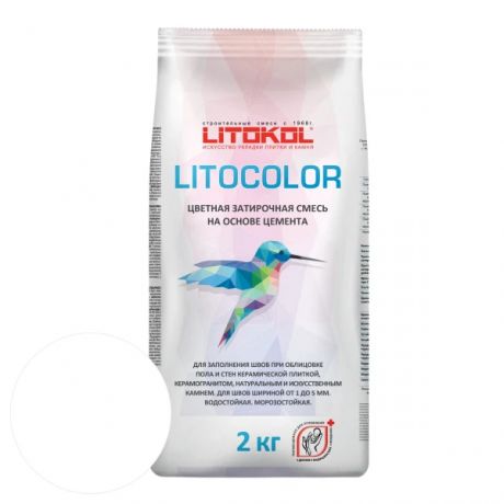 затирка цементная водостойкая litokol litocolor, l.00 белый, 2 кг