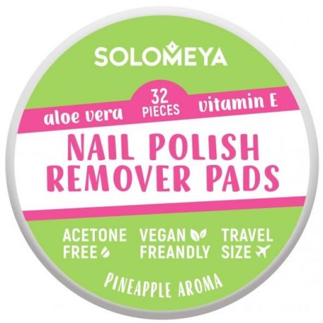 Solomeya Салфетки Nail Polish Remover Pads Acetone Free для Снятия Лака без Ацетона, 32 шт