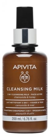 Apivita Молочко 3 in 1 Cleansing Milk Face & Eyes Chamomile & Honey Очищающее 3 в 1 для Лица и Глаз Флакон-Помпа, 200 мл