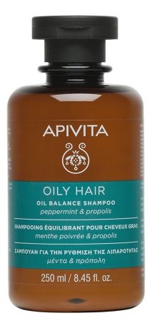 Apivita Шампунь Oil Balance Shampoo With Peppermint & Propolis Балансирующий для Жирных Волос с Мятой Перечной и Прополисом, 250 мл