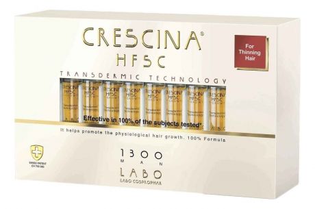 Crescina Ампулы Transdermic HFSC 1300 для Восстановления Роста Волос для Мужчин, 20 ампул*3,5 мл