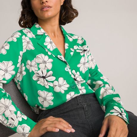 Рубашка LaRedoute Рубашка В стиле пижамы с цветочным принтом 34 (FR) - 40 (RUS) зеленый
