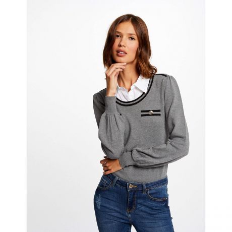 Пуловер LaRedoute Пуловер С длинными рукавами и воротником 2 в 1 M серый