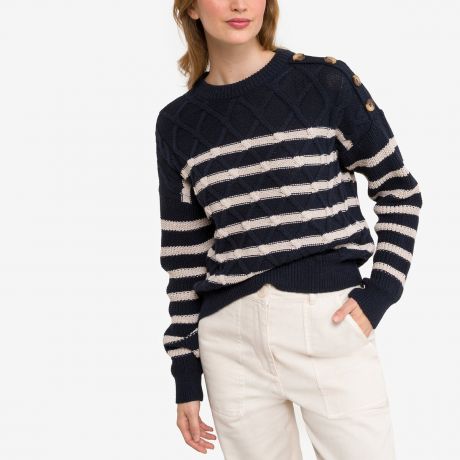 Пуловер LaRedoute Пуловер В полоску из плетеного трикотажа S синий