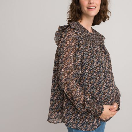 Блузка LaRedoute Блузка Для периода беременности с воланами цветочный принт 46 (FR) - 52 (RUS) черный