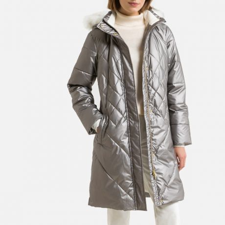 Куртка LaRedoute Куртка Средней длины с застежкой на молнию зимняя модель 40 (FR) - 46 (RUS) серебристый