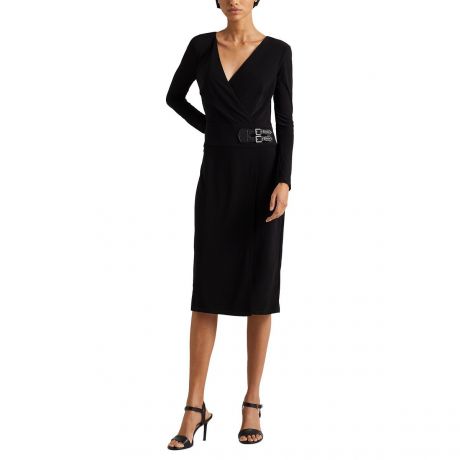 Платье LaRedoute Платье С запахом и V-образным вырезом с длинными рукавами 42 черный
