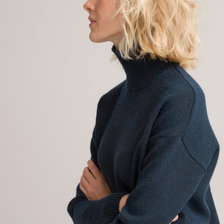 Пуловер LaRedoute Пуловер С воротником-стойкой однотонный широкие длинные рукава S синий