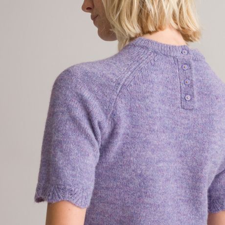 Пуловер LaRedoute Пуловер С укороченными рукавами и круглым вырезом из трикотажа мулине M фиолетовый