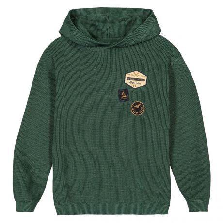 Пуловер LaRedoute Пуловер С капюшоном и нашивками из тонкого трикотажа 5 лет - 108 см зеленый