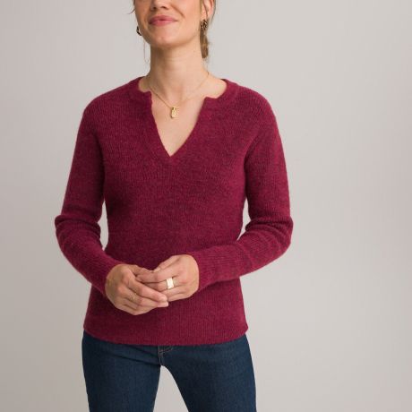 Пуловер LaRedoute Пуловер Тонкой вязки с V-образным вырезом 50/52 (FR) - 56/58 (RUS) красный