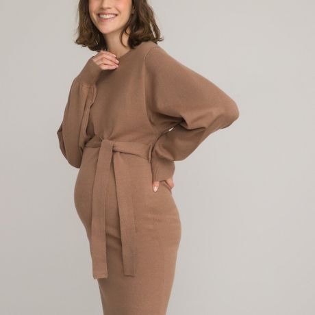 Платье-пуловер LaRedoute Платье-пуловер Для периода беременности с поясом L каштановый
