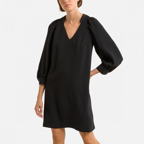 Платье LaRedoute Платье Короткое с V-образным вырезом рукава 34 44 черный