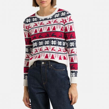 Пуловер LaRedoute Пуловер Новогодний с круглым вырезом S красный