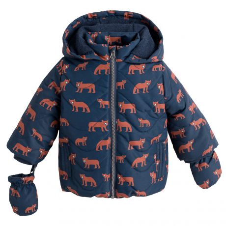Куртка LaRedoute Куртка Стеганая с капюшоном и рисунком медведь 3 мес. - 60 см синий