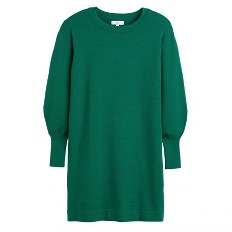 Платье-пуловер LaRedoute Платье-пуловер С круглым вырезом длинными рукавами с напуском XS зеленый