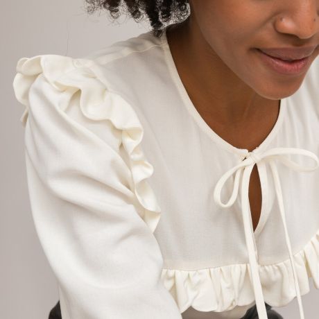 Блузка LaRedoute Блузка С круглым вырезом и длинными рукавами 44 (FR) - 50 (RUS) белый