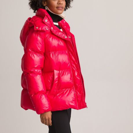Куртка LaRedoute Куртка Стеганая длинная с фиксированным капюшоном блестящая ткань 34 (FR) - 40 (RUS) красный
