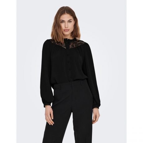 Блуза LaRedoute Блуза С воротником-стойкой кружевная вставка M черный