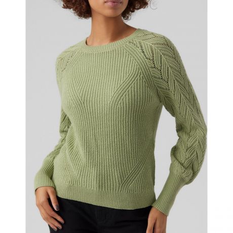 Пуловер LaRedoute Пуловер С круглым вырезом рукава из ажурного трикотажа L зеленый