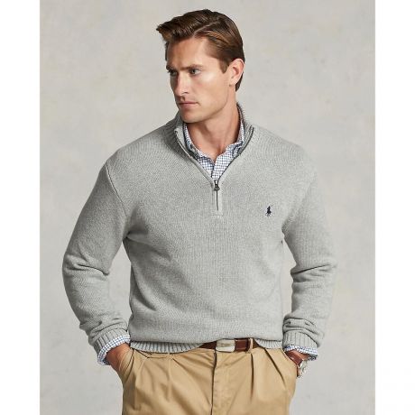 Пуловер LaRedoute Пуловер На молнии из хлопка 7G с вышитым логотипом XL серый