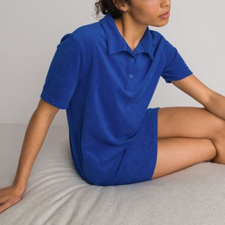 Ночная LaRedoute Ночная Рубашка с короткими рукавами из махрового трикотажа 38/40 (FR) - 44/46 (RUS) синий