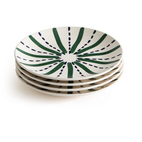 Комплект из четырех тарелок плоских LaRedoute Комплект из четырех тарелок плоских Из фаянса Riveri единый размер зеленый