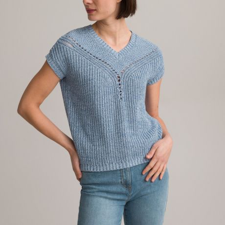 Пуловер LaRedoute Пуловер Из тонкого трикотажа с V-образным вырезом 50/52 (FR) - 56/58 (RUS) синий
