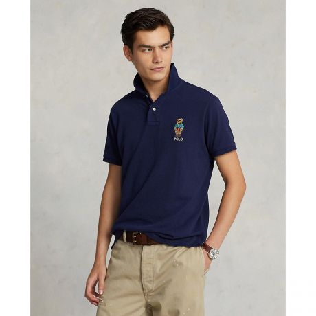 Рубашка LaRedoute Рубашка Поло хлопковая Custom Fit с вышитым логотипом Polo Bear L синий