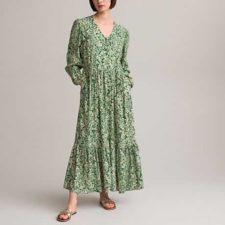 Платье LaRedoute Платье Длинное расклешенное с цветочным принтом 58 зеленый