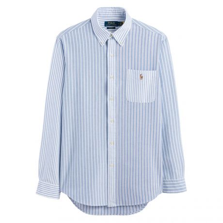 Рубашка LaRedoute Рубашка Прямого покроя с воротником на пуговицах и логотипом Oxford L синий