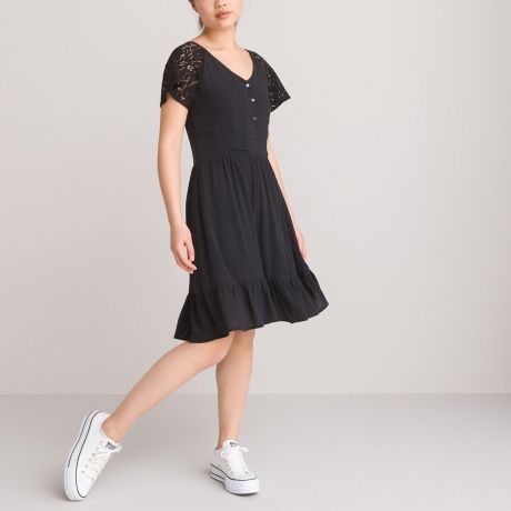 Черное LaRedoute Черное Кружевное платье с короткими рукавами 1018 лет 10 лет - 138 см черный