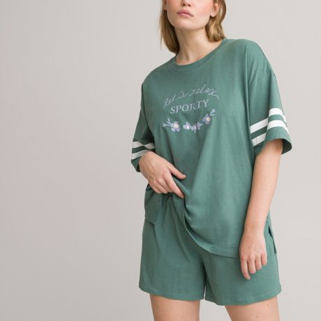 Пижама LaRedoute Пижама С шортами из биохлопка 46/48 (FR) - 52/54 (RUS) зеленый