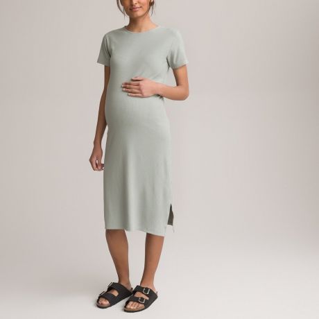 Платье LaRedoute Платье Для периода беременности прямое короткие рукава в рубчик XL зеленый