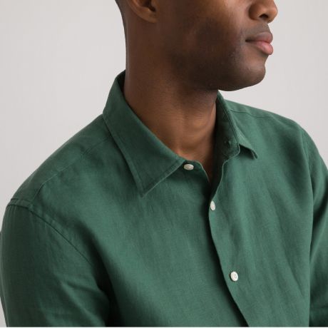 Рубашка LaRedoute Рубашка Прямая с длинными рукавами из льна 37/38 зеленый