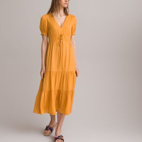 Платье-миди LaRedoute Платье-миди С v-образным вырезом короткие рукава 44 желтый