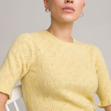 Пуловер LaRedoute Пуловер С короткими рукавами из тонкого пышного и ажурного трикотажа M желтый