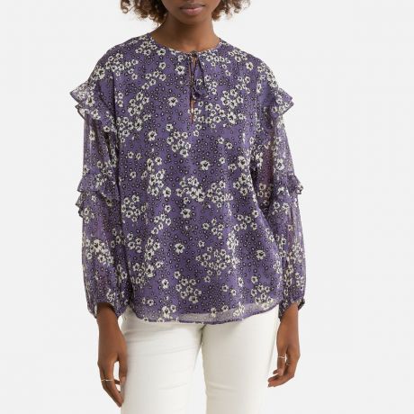 Блузка LaRedoute Блузка С V-образным вырезом цветочным рисунком и длинными рукавами 38 (FR) - 44 (RUS) фиолетовый