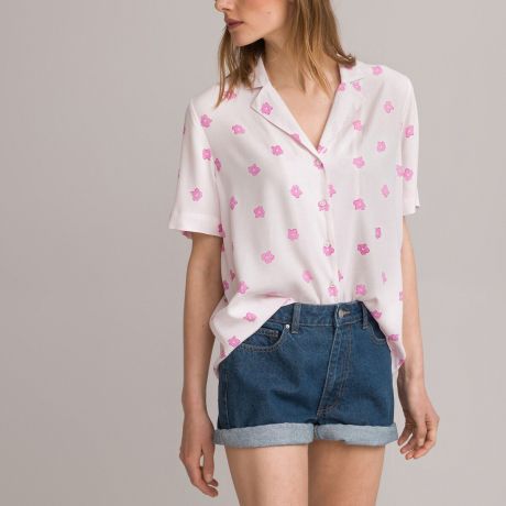 Рубашка LaRedoute Рубашка С пижамным воротом короткими рукавами и принтом 34 (FR) - 40 (RUS) розовый