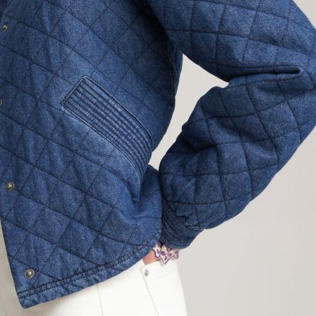 Куртка LaRedoute Куртка Короткая из стеганого денима на кнопках 42 (FR) - 48 (RUS) синий