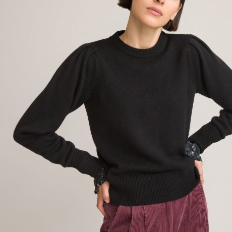 Пуловер LaRedoute Пуловер С круглым вырезом и длинными рукавами из смешанной шерсти S черный