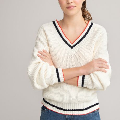 Пуловер LaRedoute Пуловер С V-образным вырезом из плотного трикотажа 10-18 лет 18 лет - 168 см бежевый