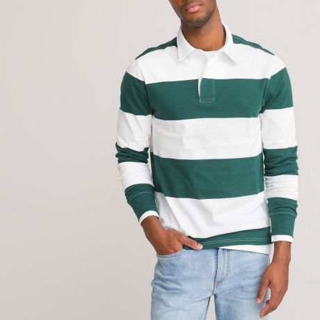 Рубашка-поло LaRedoute Рубашка-поло С длинными рукавами в полоску из биохлопка XL зеленый