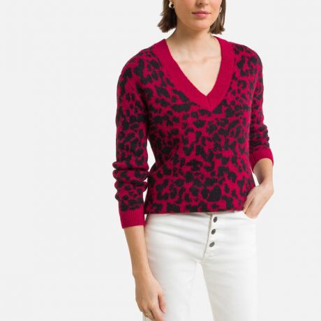 Пуловер LaRedoute Пуловер С v-образным вырезом из трикотажа с леопардовым принтом S другие