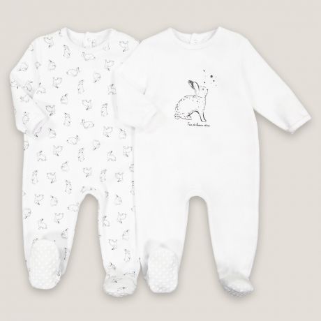 Комплект из 2 цельных пижам LaRedoute Комплект из 2 цельных пижам Из велюра 2 года - 86 см белый
