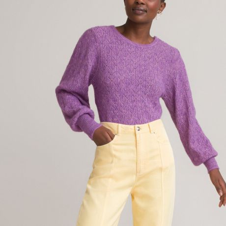 Пуловер LaRedoute Пуловер С круглым вырезом из трикотажа пуантель M фиолетовый