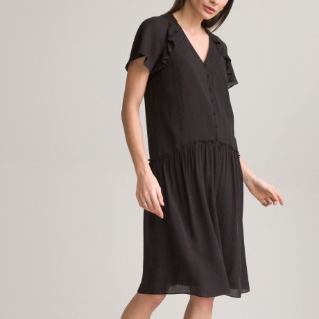 Платье LaRedoute Платье Расклешенное средней длины с короткими рукавами 44 черный