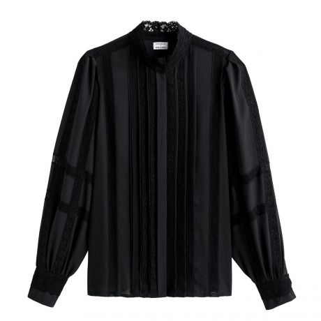 Блузка LaRedoute Блузка Прямая с воротником с вышивкой и длинными рукавами 34 (FR) - 40 (RUS) черный
